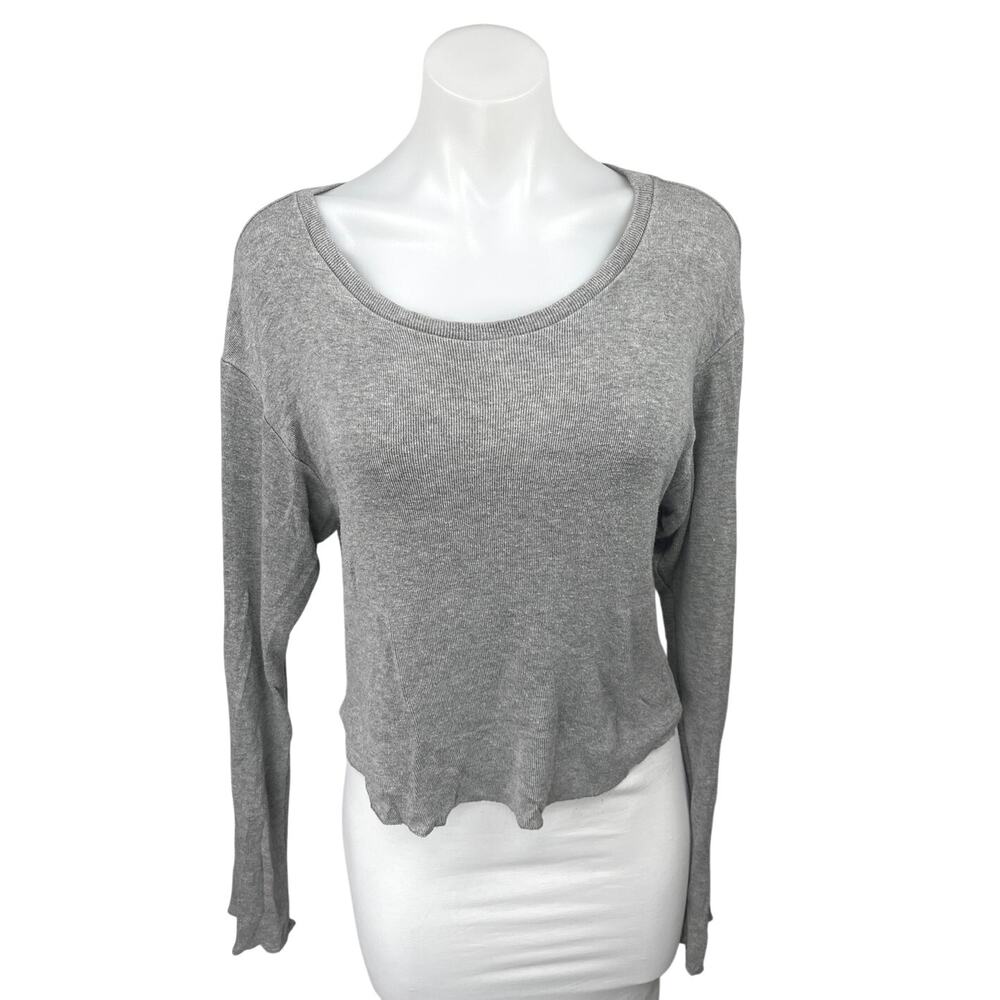 Brandy Melville J. Galt Gray Ribbed Knit Long Sleeve Scoop Neck Sweater Top Sz S